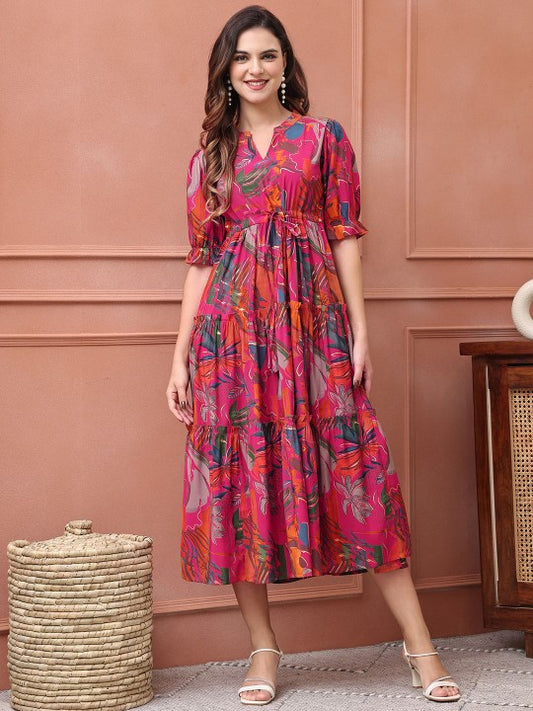 Floral Printed Fit & Flare Midi Dress