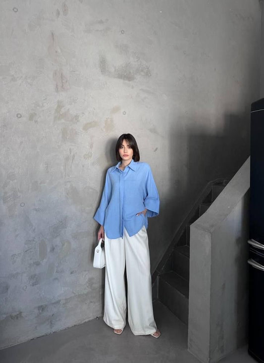 Noir Shirt & Wide-Leg Trousers